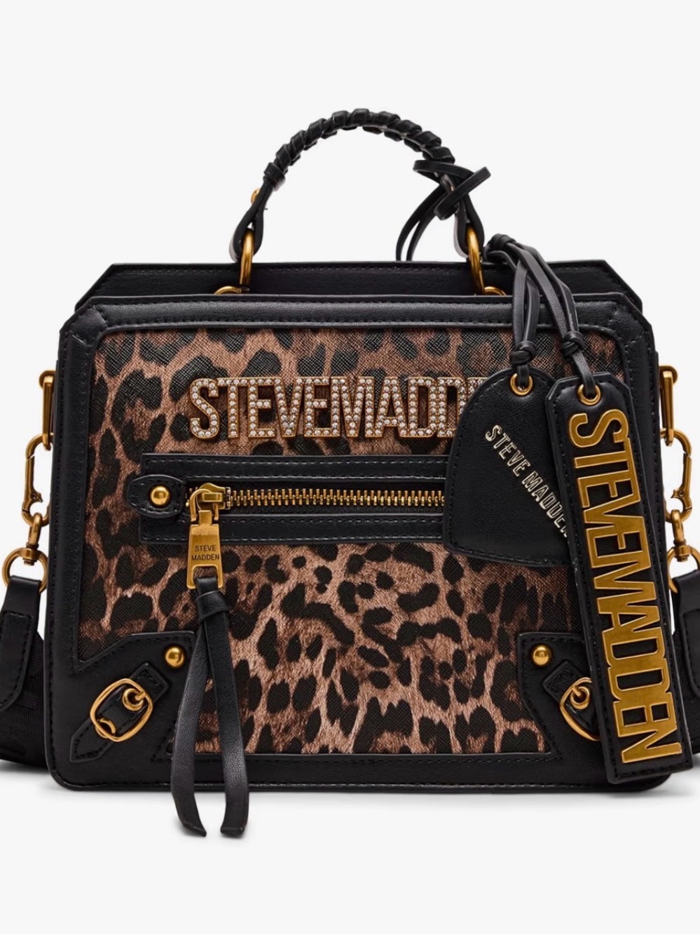 Steve Madden Leopard Print Satchel with Black Trim and Gold Accents
